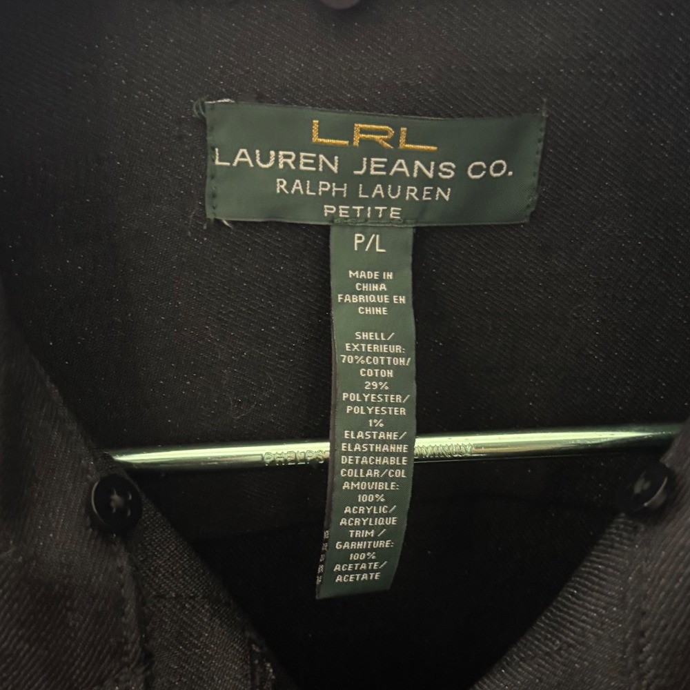 Lauren Ralph Lauren Black ShimmerDenim Faux Fur Collar JacketWomen's Sz‎ LP - Picture 6 of 7